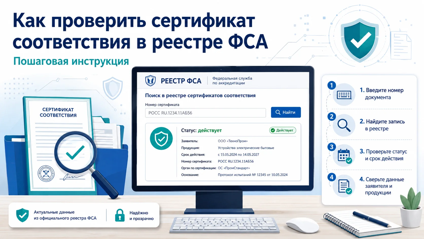 Пошаговая проверка сертификата соответствия в реестре ФСА: поиск записи, проверка статуса, срока действия, заявителя и продукции
