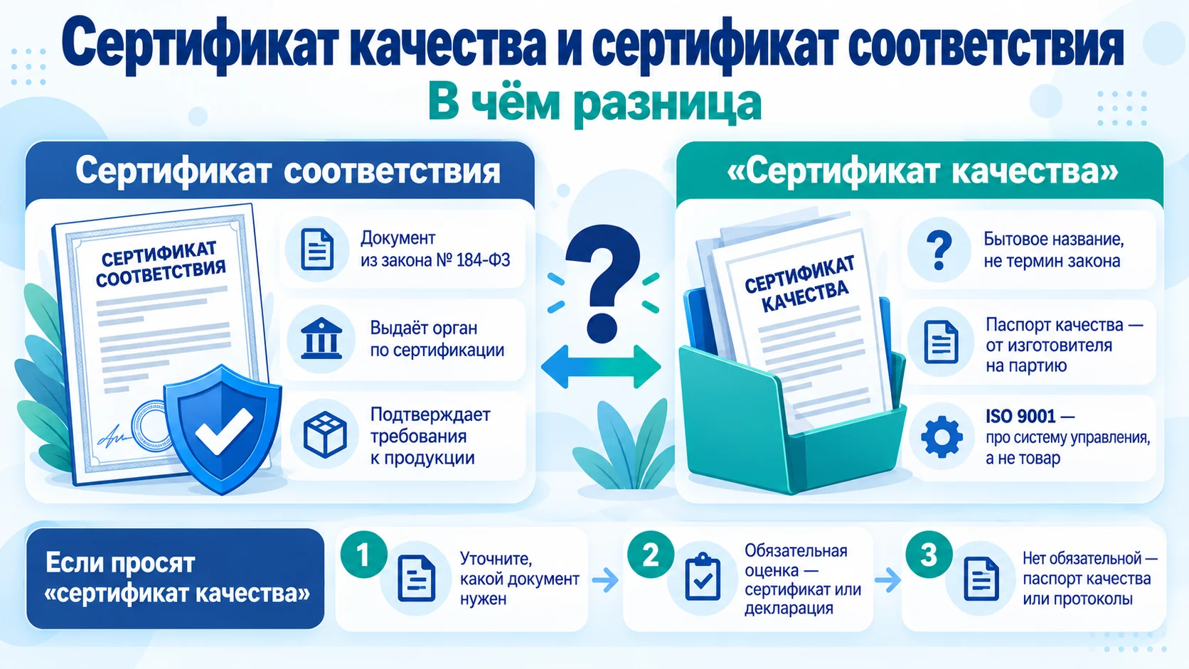 Сравнение сертификата соответствия и «сертификата качества»: кто выдаёт документ, что он подтверждает и что предъявить, если просят сертификат качества